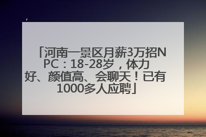 河南一景区月薪3万招NPC：18-28岁，体力好、颜值高、会聊天！已有1000多人应聘